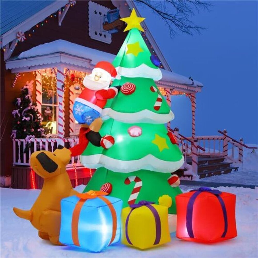7 FT Christmas Tree Inflatables Outdoor Decorations with Claus & Gift